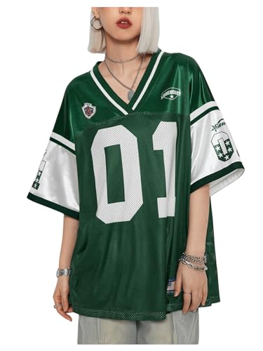 SHENHE Women's Oversized Jersey Y2K Number Print Graphic Mesh Drop Shoulder Football Jerseys Summer Tops
