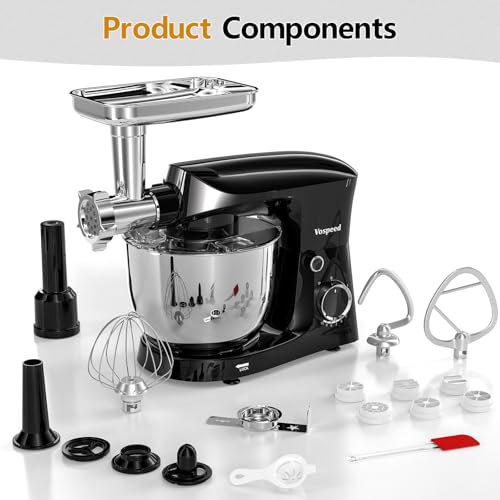 9-in-1 Stand Mixer, 1500W Electric Kitchen Mixer with 5.5L Bowl, Multifunctional Food Mixer for Cake, Bread, and Dough with Meat Grinder, Sausage Maker, Pasta & Cookie Attachments, Black - Image 4