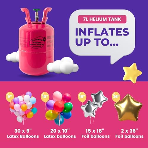 Greatwhip HELIUM 07 7L Helium Tank For Balloons At Home Helium Balloon Pump Kit 30 Assorted Latex Balloons And Curling Ribbon Included thumb #1