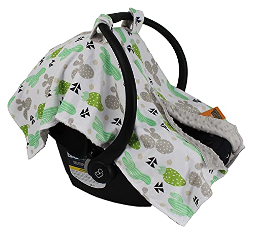 Image of Dear Baby Gear Car Seat Cover for Boys & Girls - Baby Carseat Canopy w /Snap Opening - Infant Seat Cover - Stroller & Nursing Covers - Newborn Carrier Canopy - 40x30 inch (Cactus Cacti - Light Grey Dot)