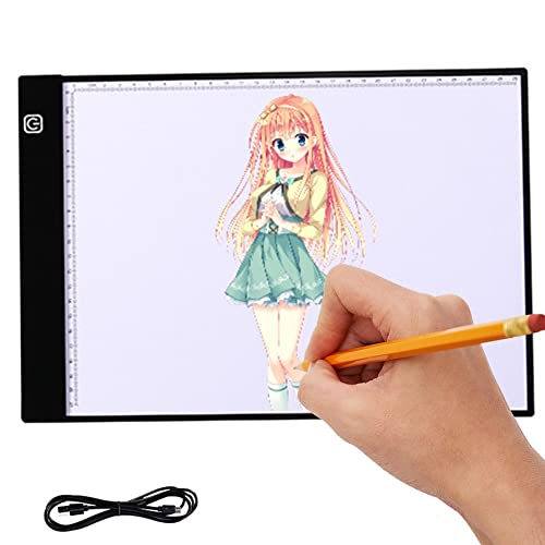 JANRON Mesa De Luz para Calcar, Tablero De Trazado De Almohadilla De Dibujo A4 con Luz Ajustable, Cable USB Caja De Luz Dibujo para Dibujos Animados Bocetos Visualización Cover