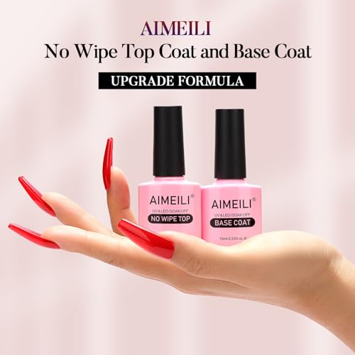 Foto von AIMEILI Base Coat Top Coat UV LED Gel Nagellack Gellack Unterlack & Überlack Set Nägel Maniküre Kit 2×10ml
