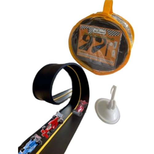 FLXTRACK Flexible Race Car Track Set, with Pressure Suction Cup, 2 Small racecars, Zipup Storage Bag, Highly Flexible Two-Lane, Slot Car Race Tracks Set, DOUBLESIDED 5+ Meters Long, Montessori Toy