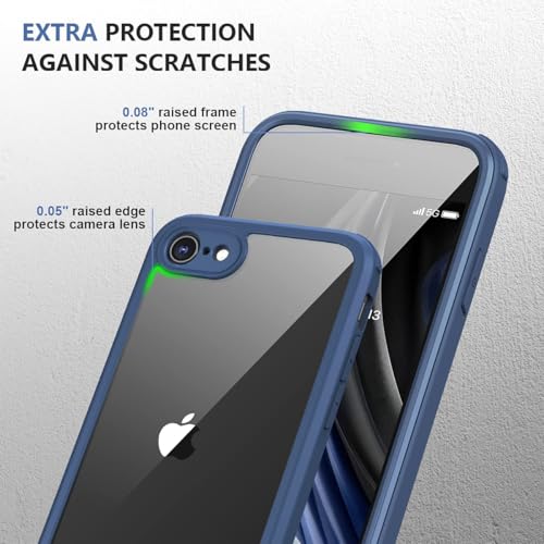 Image of Miracase for iPhone SE Phone Case 3rd /2nd Generation 2022 2020 Full-Body with Built-in Glass Screen Protector, Heavy Duty 360 Protective Shockproof Bumper Cover for iPhone 8 /SE, Blue