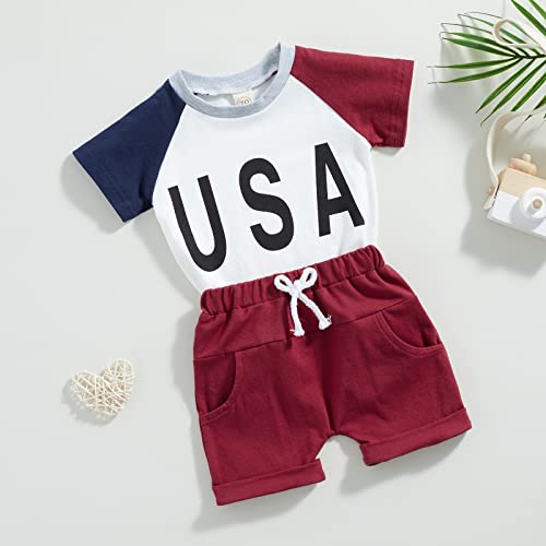Duanyozu Baby Boy 4Th Of July Outfit Usa Print Short Sleeve Tshirt Top Retro Shorts Set Toddler Boy Fourth Of July Outfit (Usa-Retro Red,2-3T) #TOP1