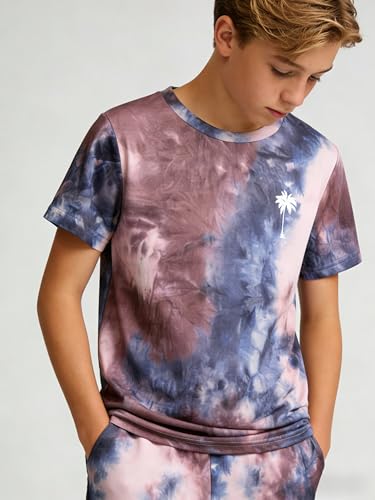 Image of Kid Toddler Baby Boys Clothes Tie-dye Palm Leaf Top 2Pcs Summer Shorts Set