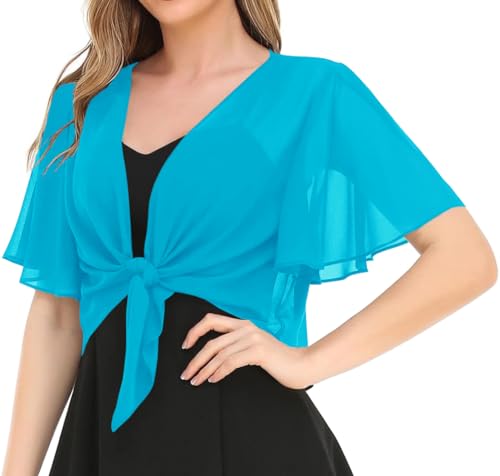 Image of Women's Solid Puff Sleeve Kimono Short Cardigan Loose Cover Up Casual Blouse Top Chiffon