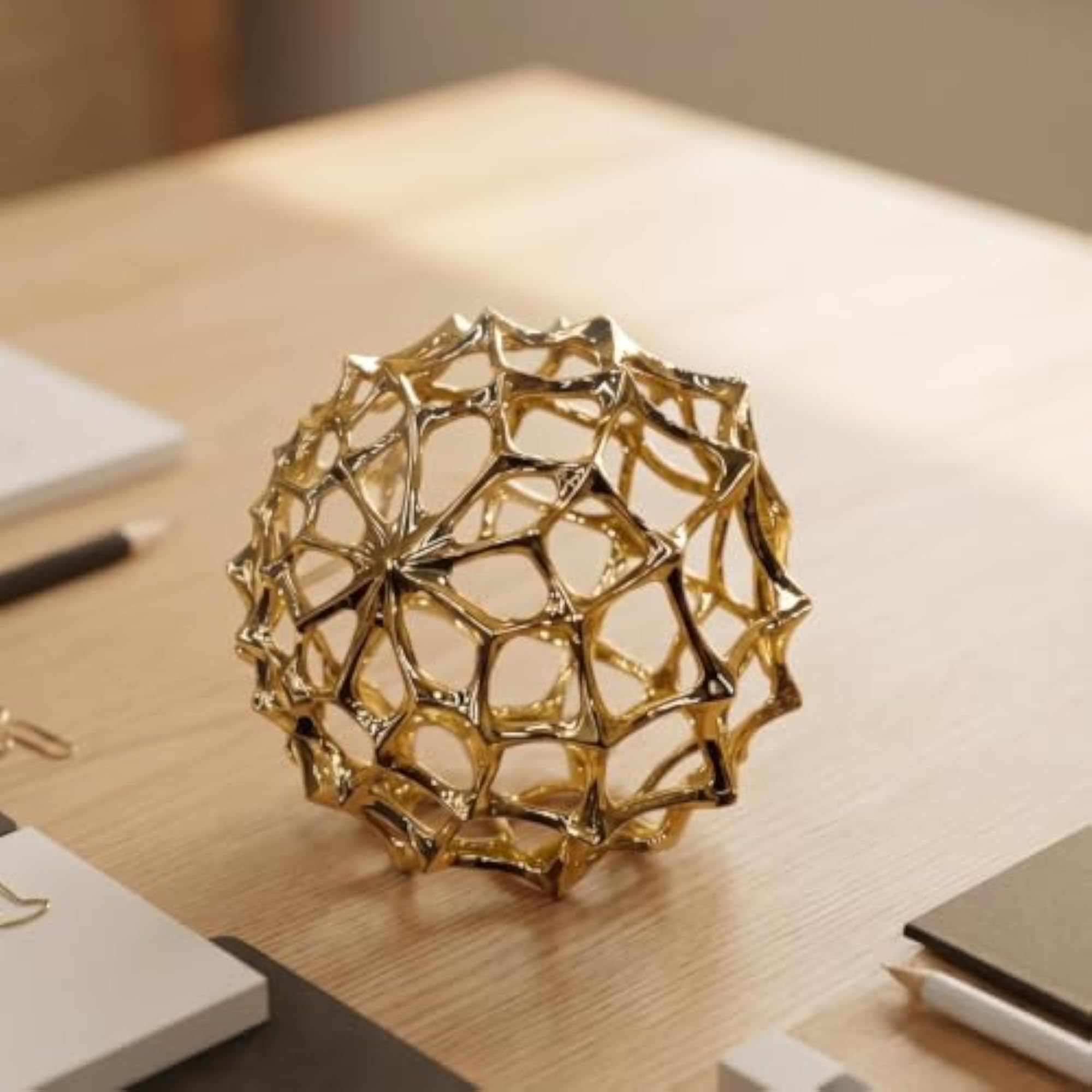 Decorative Gold Openwork Geometric Sphere for Tabletop