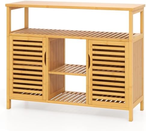 COSTWAY Armario y Aparador de Bambú, Aparador para Comedor con 2 ...