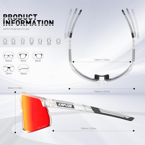 KAPVOE Polarized Cycling Glasses Sports Sunglasses Women Men Bicycle MTB UV400 Protection Running Mountain Bike Baseball Biking Goggles Riding BMX Fishing Running Riding Golf Driving Softball 12 — view 6