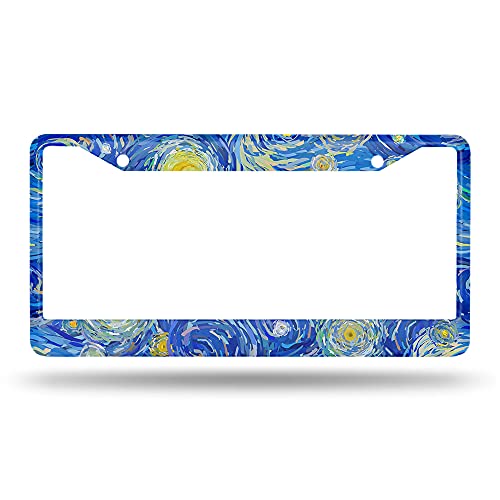 Beabes Starry Night Painting License Plate Frame Blue Sky Car Frames, License Plates Holder， Art Artwork License Plate Cover Aluminum Metal Frames For Women Men Auto Decoration #TOP1