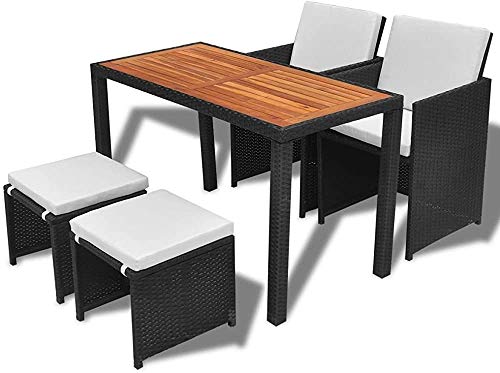 YBLS Acacia wood dining tables and chairs Set 11 poly rattan garden,Black