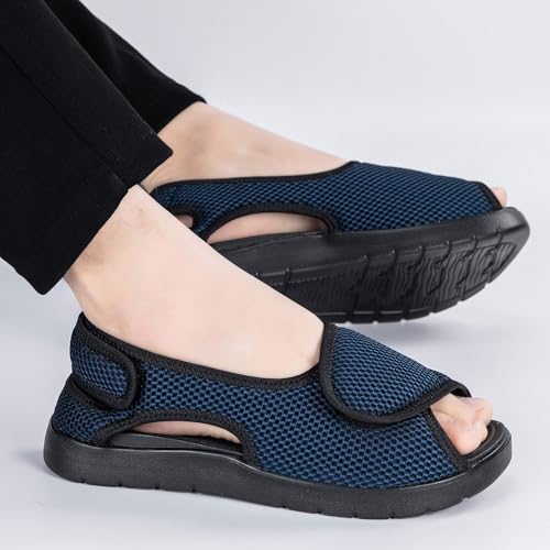 Gaatpot Chaussons Diabétiques Femmes Sandale Scratch Hommes Sandales de Rééducation Largeur Réglables Chaussures Orthopédique Eté bleu EU40 – vue 2