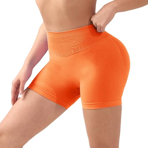 Leggings yoga mujeres de cintura alta para levantamiento de nalgas correr atlético gimnasio fitness pantalones cortos compresión apretados para deporte, naranja, S