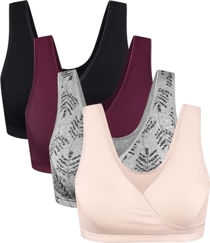 Image of CAKYE 4 Pack Nursing Bras for Breastfeeding Maternity Cotton Sleep Bralette