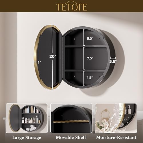 TETOTE Gold Medicine Cabinet with Mirror Round Medicine Cabinets 20 x 20 for Bathroom Modern Bathroom Organizer with Shelves Adjustable Shelves Wall Mounted by TETOTE - Used condition - Image 3