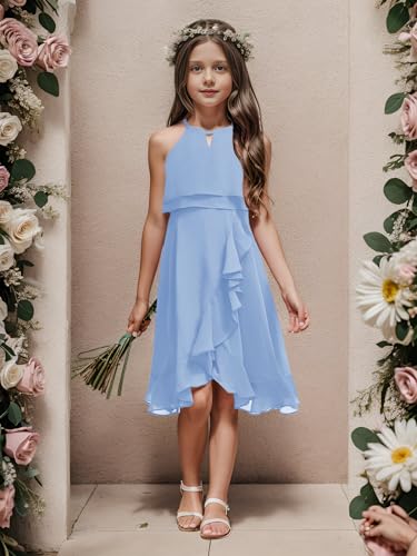 Vestido de fiesta para niña azul Haloumoning de dama de honor sin mangas 160 3