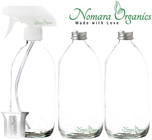 Nomara Organics Clear Glass Spray Bottles with Durable Pumps  Set of 3 x 500mL, BPA-free, Refillable for Laundry, Ironing, Cleaning, Gardening and Plant Watering.