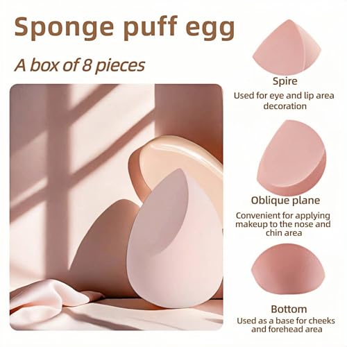 FANBODTA 8pcs Makeup Sponges Set - Latex-Free, Blending Beauty Sponge for Liquid, Cream & Powder, Soft Non-Absorbent, Multi-Size with Case，Multi-Shape for Liquid and Powder (Pink)