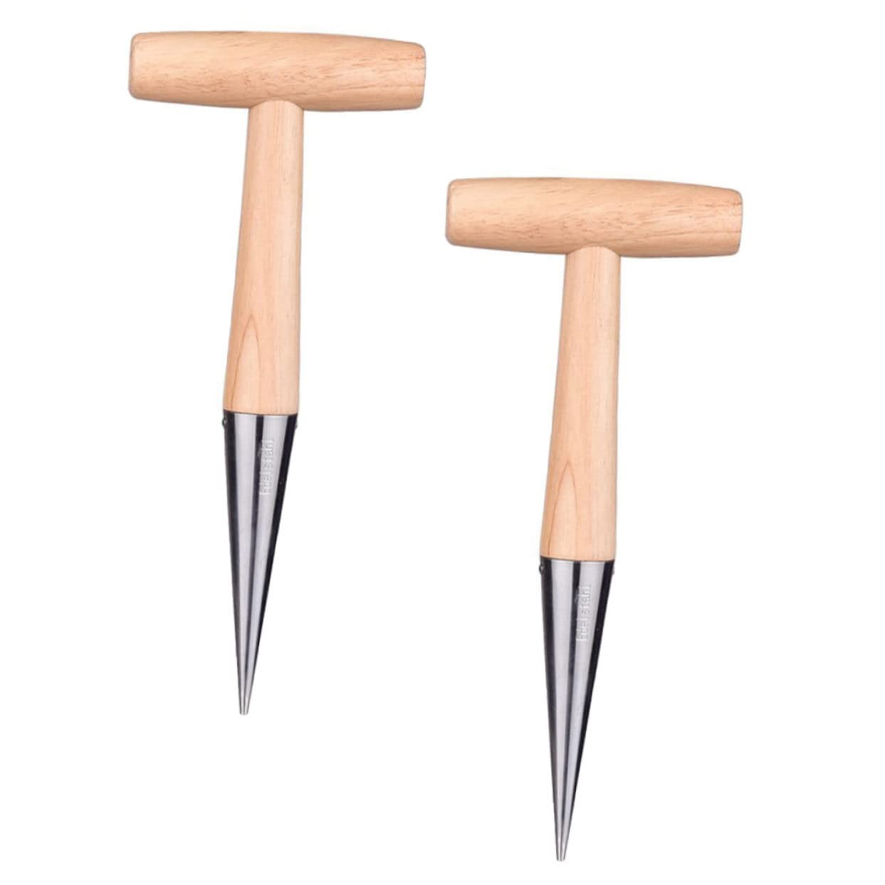 BESPORTBLE Handheld Garden Tool 2pcs Wooden Handle Soil Puncher Trench Digger for Easy Planting