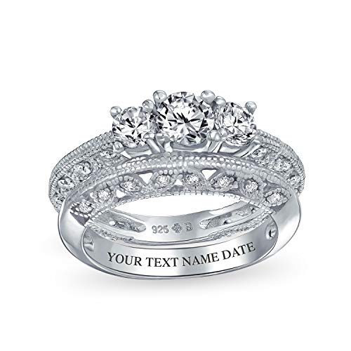 Bague de fiançailles vintage en argent et oxyde de zirconium de haute qualité avec milgrain