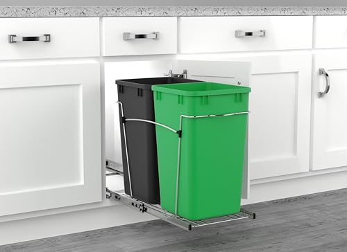 Image of Rev-A-Shelf Double Pullout Garbage Trash Cans for Kitchen Cabinets, 27 Qt