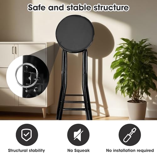 Gluck Plants Folding Stool,24 Inch Foldable Portable Collapsible Height Bar Stool Chair,Adult Tall Leather Padded Chair for Kitchen Living Room Garden Camping Fishing
