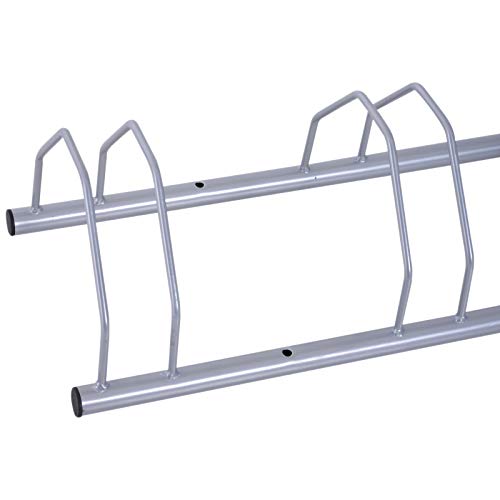 HOMCOM Rastrelliera Portabiciclette per 5 Bici, Acciaio Zincato Antiruggine, Fissaggio Parete/Pavimento 140.5 x 30 x 21… - immagine 7