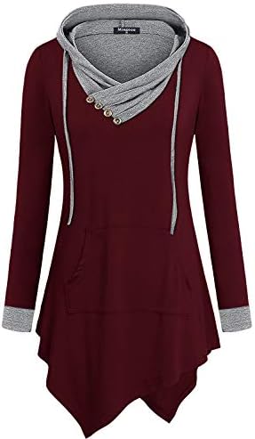 Uneven Hemline Hoody Shirt Pocket Tunic Long Sleeve Casual Tops