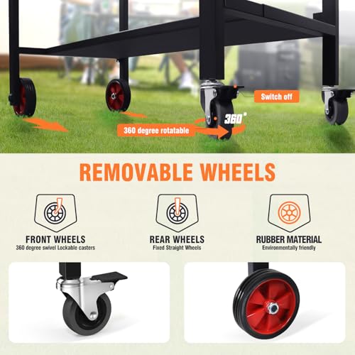 Grillwagen mit 2 Etagen & Ausziehbarer Platte - Robuster Servierwagen für Garten mit 6 Zubehörteilen: Klappregal, Haken, Flaschenöffner, Magnetleiste,Schwarzer Grilltisch für Pizzaofen 110x43x70 cm