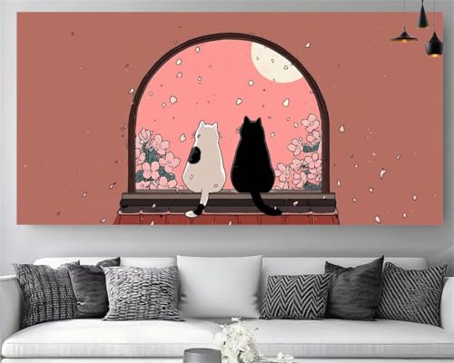 Diamond Painting Fleur XXL 50x150cm : une broderie diamant chat 5D pour votre décoration