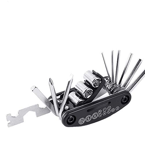 AzuNaisi Tragbarer 15 in 1 Fahrrad Tool Kit Pro 15 Multifunktions Fahrrad Werkzeug Stahl Hex Schlüssel Schraubendreher Kettennietdrücker Reifenheber und Speichenschlüssel Sport Gesundheit
