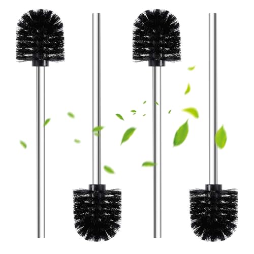 WC Bürsten Schwarz Ø 6,5cm,4 Stück, Klobürste Schwarz mit Edelstahlgriff,Toilettenbürste für das Badezimmer,Praktisches Toilettenbürstenset für eine gründliche WC-Reinigung,Edelstahl-WC-Bürsten