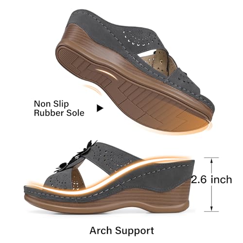 Image of TEMOFON Womens Wedge Sandals Leather: Comfortable Walking Shoes Summer