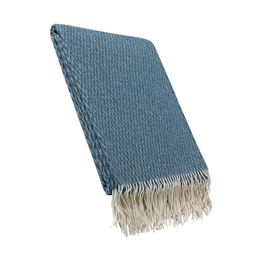LuckyBlankets Rom Wolldecke 140 x 200 cm hohe Qualität - Merino wolldecke - Kaschmir Decke – Kuscheldecke (Blau)