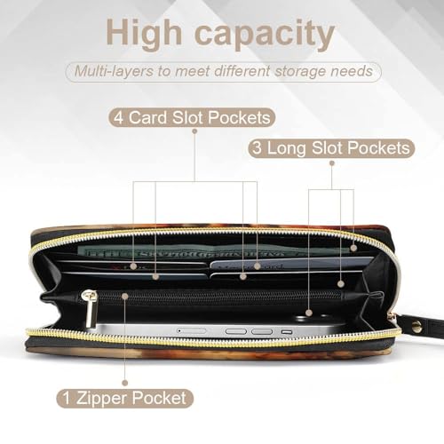 Fall Pumpkin Sunflower Full Moon Women's Wallet Wristlet Zipper Purse with Hand Strap Travel Credit Card Holder for Daily Use Gifts3