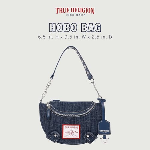 True Religion Hobo Shoulder Bag Purse, Denim Travel Handbag with Chain Strap, Light Blue2