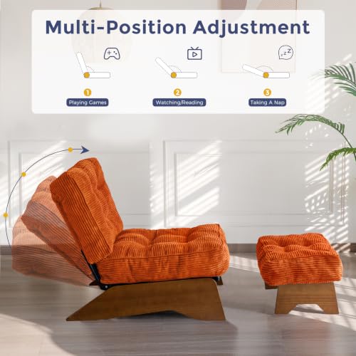 Image of MAXYOYO Accent Chair with Ottoman, Lounge Chair with Adjustable Backrest | Tufted Living Room Chair Upholstered Lounge Chair with Footrest Set, Modern Chair for Reading Room, NEW Orange