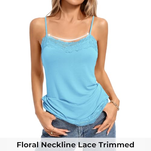 Image of Kate Kasin Women's Adjustable Spaghetti Strap Lace Trim Cami Tunic Tank Top 3PACK