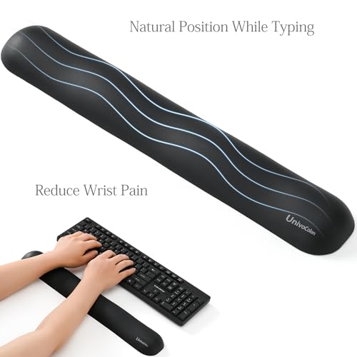 Image of UnivoColors Design-Wave Keyboard Wrist Rest, Artificial Sheepskin+Memory Foam+Ergonomic+Anti-Slip Gel, Resilience Support During Work and Gaming,Keyboard Accessory,Navy