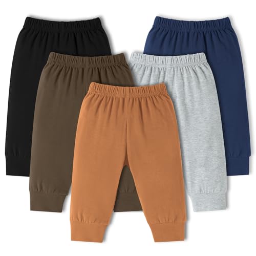 Image of DREAM BUS 5 Pack Baby Boys Pants Toddler Pull on Sweatpants Infant Cotton Joggers Unisex Baby Leggings for Newborn-24M
