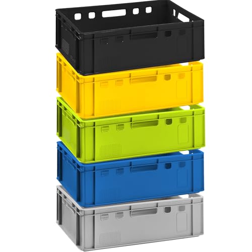 BURI Lot de 5 caisses à viande E2 - 60 x 40 x 20 cm - Qualité alimentaire - Robustes et empilables - Multicolores