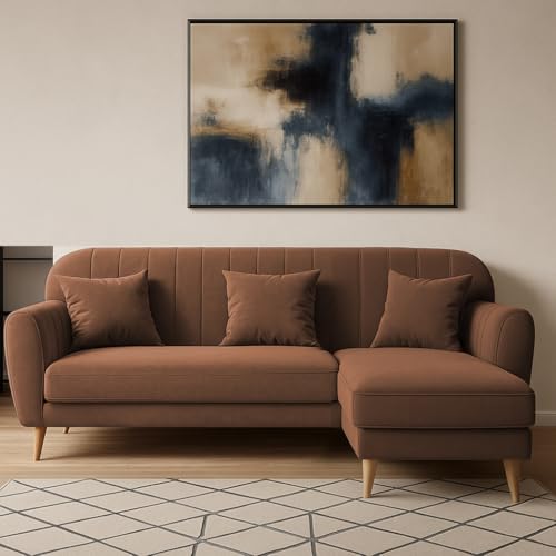 Image of Atticus RHS 4 Seater L Shape Sofa Set for Living Room (Brown Fabric) Premium Fabric Sofa Set