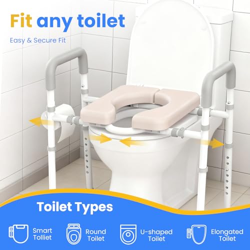 Image of Male-Friendly Width & Height Adjustable Raised Toilet Seat With handles | Toilet Riser for Elderly, Handicap, Elevated, Fit Any Toilet, 400lbs