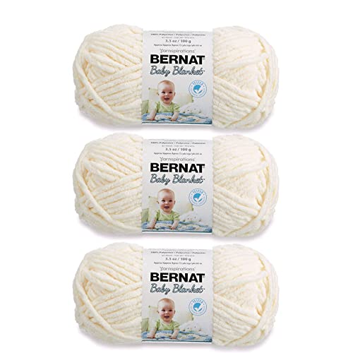 Bernat Baby Blanket Vanilla Yarn - 3 Pack of 100g/3.5oz - Polyester - 6 Super Bulky - 72 Yards - Knitting, Crocheting, Crafts & Amigurumi, Chunky Chenille Yarn (Packaging may vary) by Bernat - Used condition - US$13.14