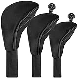 ゴルフヘッドカバー ゴルフクラブヘッドカバー 単品/3点/4点/5点セット 軽量 防塵 耐摩耗 ヘッド保護カバー 440cc 460cc用 ドライバー フェアウェイウッド ユーティリティー ロングネック 変換ダグ付き (ブラック, 3点セット（DR、FW、UT）)