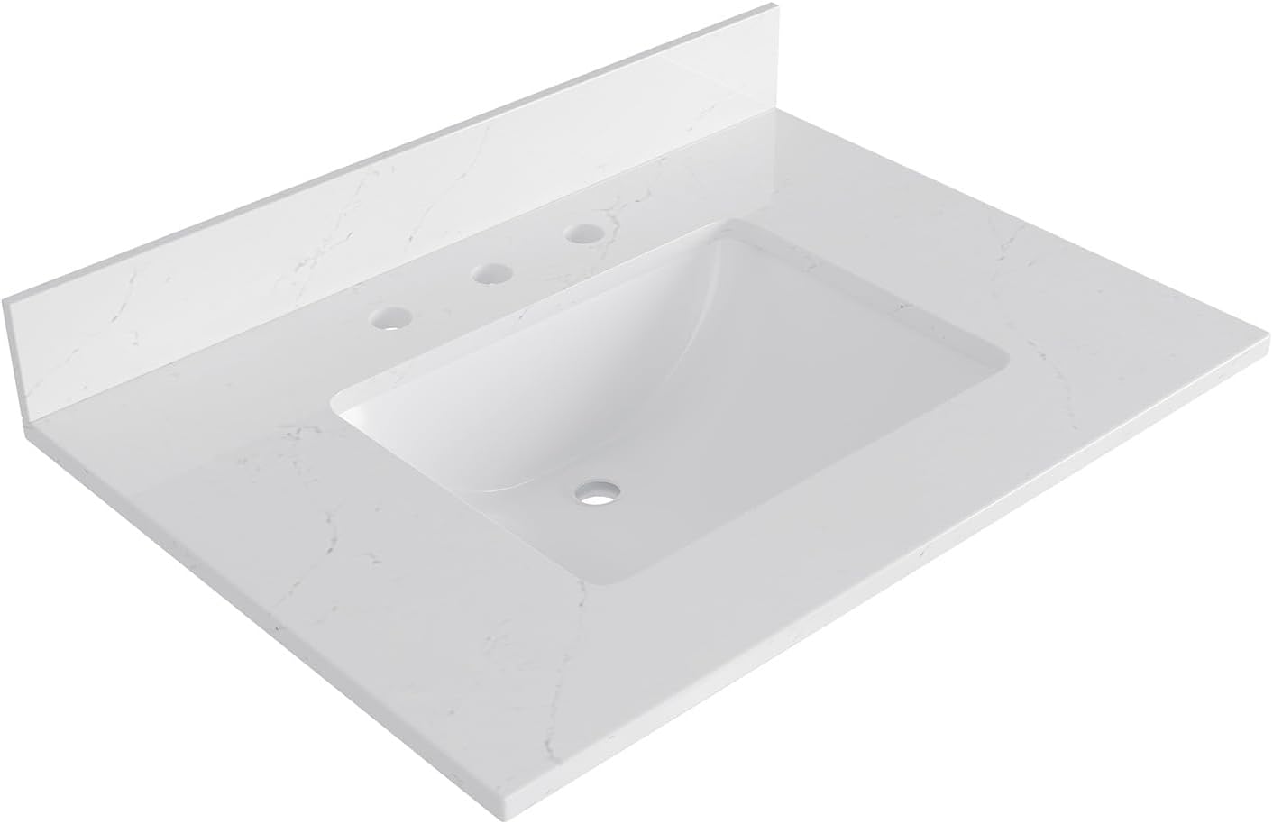 31"x22" Quartz Bathroom Vanity Top with Undermount Ceramic Sink, Bathroom Vanity Sink Top with 8" Faucet Hole, Vanity Top with Sink, 4" Backsplash, White (Not Included Faucet)