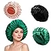 Bonnet - Set di 3 cappe per la notte, con fascia elastica, ideale per capelli ricci e cura della pelle, in nero, verde scuro e oro rosa immagine