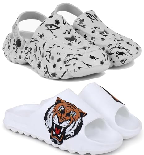 Image of Pampy Angel Combo Pack of 2 Slipper /Flip Flops /Slides /Clogs /Sandals with Adjustable Back Strap for Men (Cl-N11,Y-to-Goat)