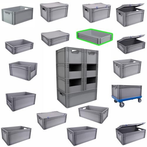Hesselink Eurobox 60x40x12 cm, Handgriffe geschlossen, stapelbar, 23,9 Liter, grau, lebensmittelecht, Eurobehälter kombinierbar mit Deckel